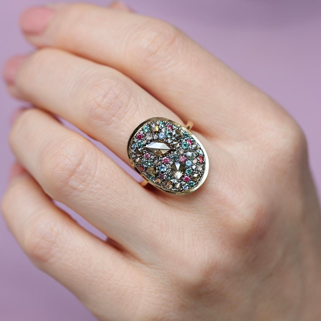 Colorchanging Alexandrite + Brown Diamond + Purple Diamond + Blue Sapphire Ring For Sale 10