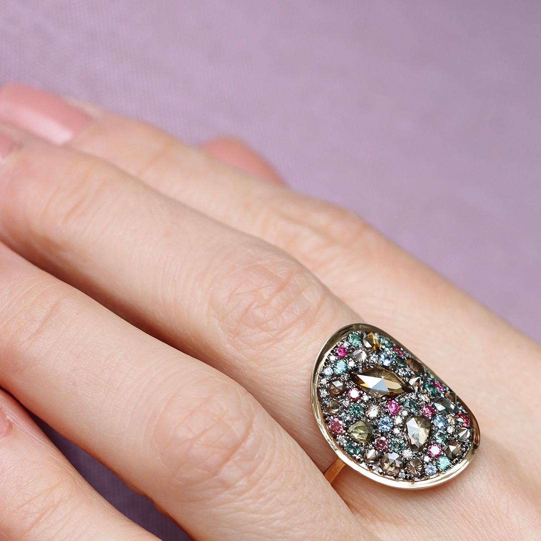 Colorchanging Alexandrite + Brown Diamond + Purple Diamond + Blue Sapphire Ring For Sale 11