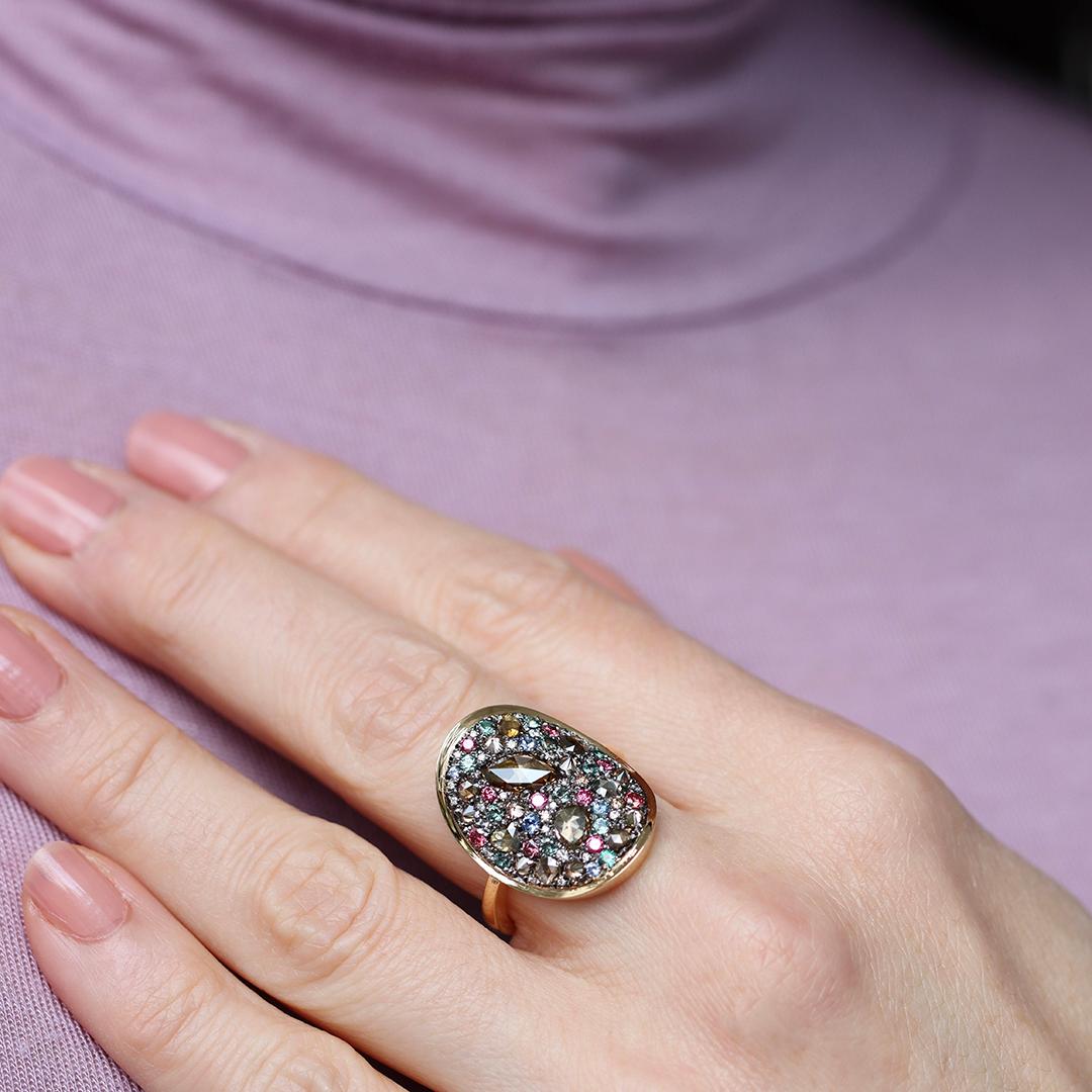 Colorchanging Alexandrite + Brown Diamond + Purple Diamond + Blue Sapphire Ring For Sale 12