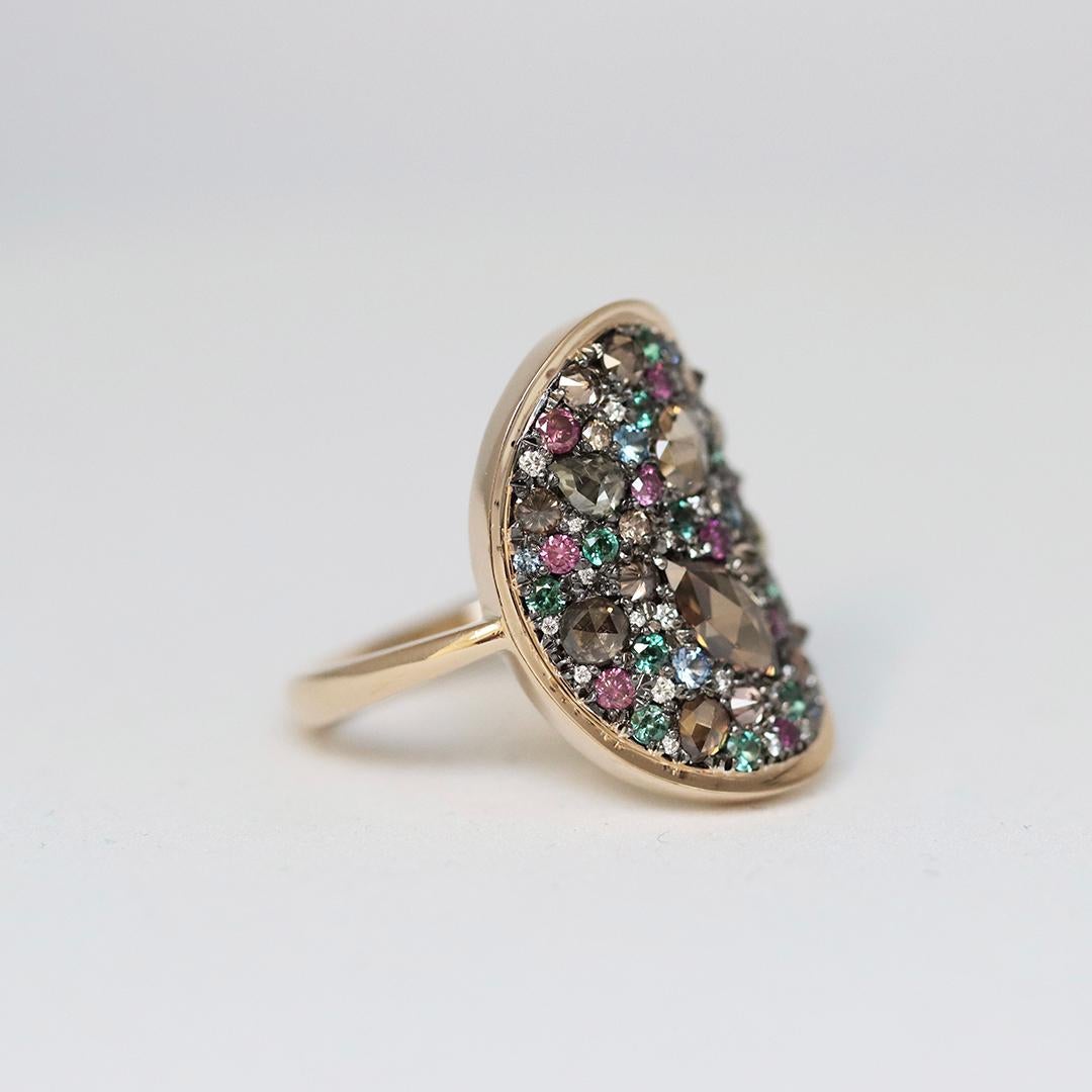 Mixed Cut Colorchanging Alexandrite + Brown Diamond + Purple Diamond + Blue Sapphire Ring For Sale