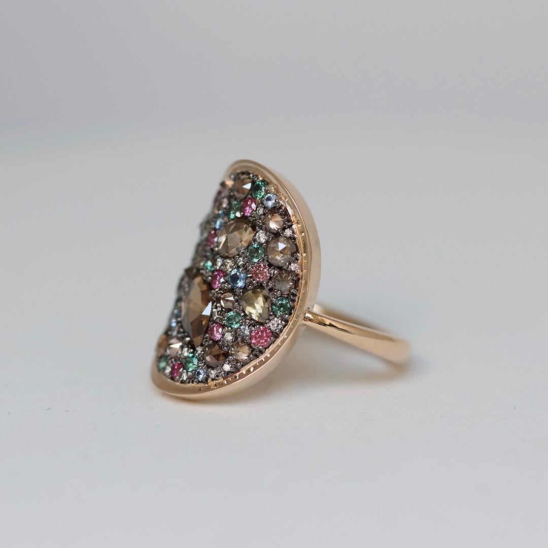 Colorchanging Alexandrite + Brown Diamond + Purple Diamond + Blue Sapphire Ring For Sale 3