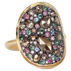 Colorchanging Alexandrite + Brown Diamond + Purple Diamond + Blue Sapphire Ring