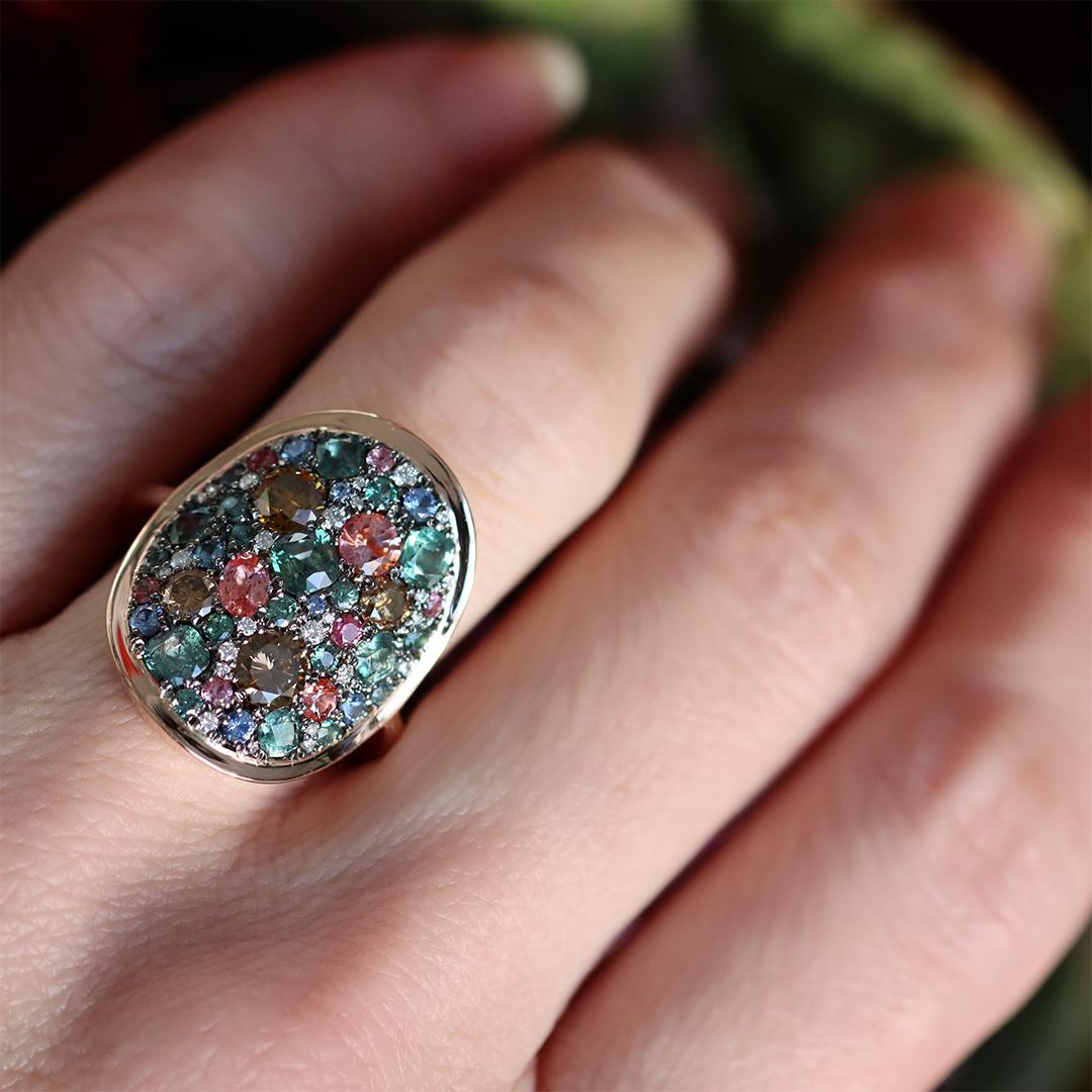 Colorchanging Alexandrite Padparadscha sapphire Blue Sapphire Brown Diamond Ring 14