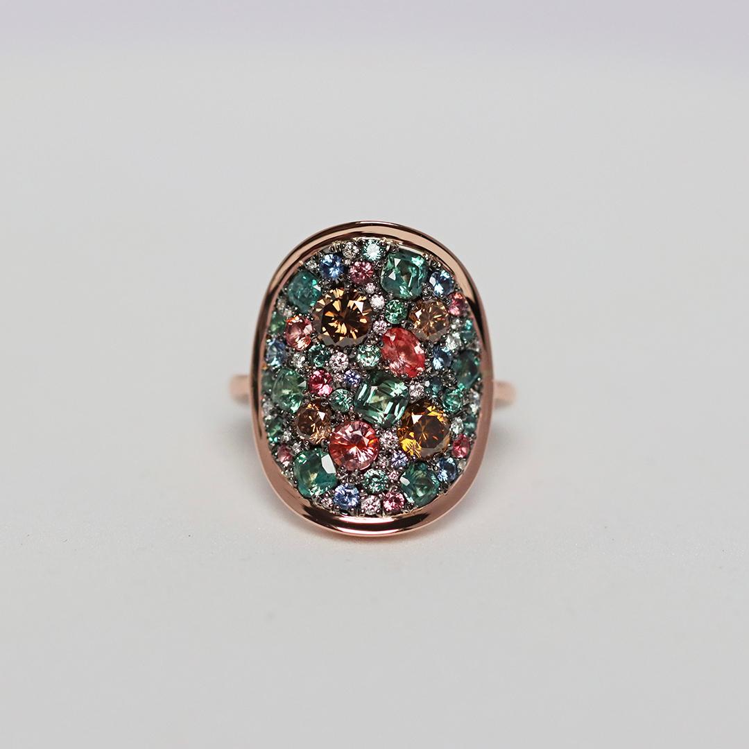 Colorchanging Alexandrite Padparadscha sapphire Blue Sapphire Brown Diamond Ring 1