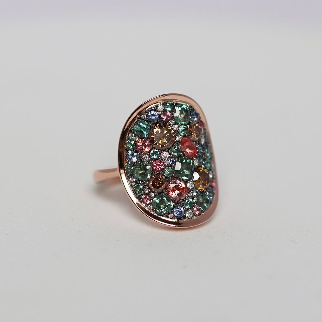 Colorchanging Alexandrite Padparadscha sapphire Blue Sapphire Brown Diamond Ring 3
