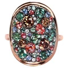 Colorchanging Alexandrite Padparadscha sapphire Blue Sapphire Brown Diamond Ring