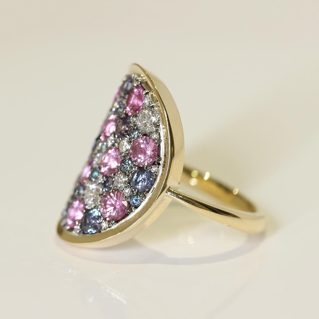 Colorchanging Alexandrite Unheated Purplish Pink sapphire Diamond Pave Ring 3