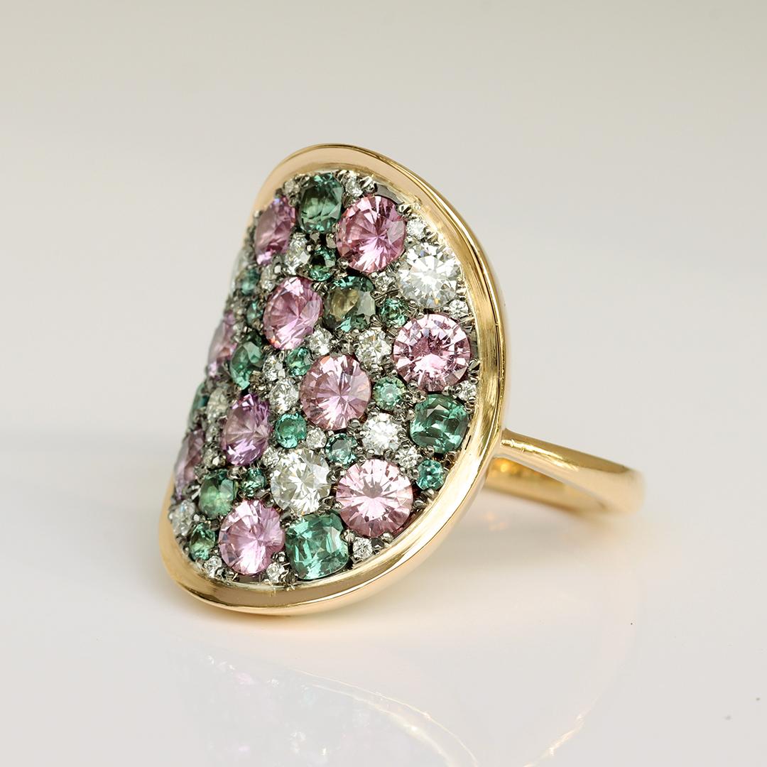 Colorchanging Alexandrite Unheated Purplish Pink sapphire Diamond Pave Ring 4