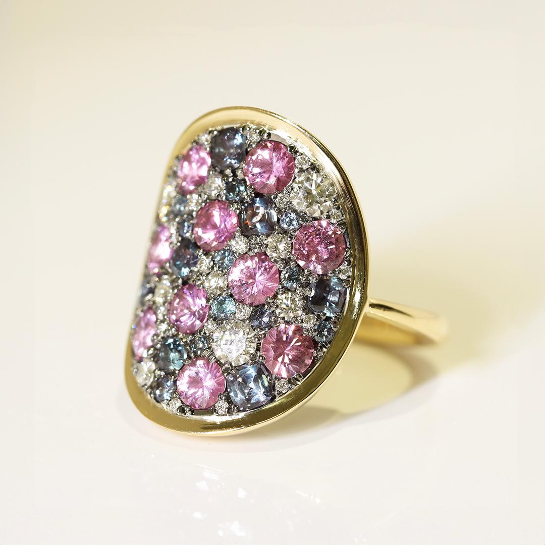 Colorchanging Alexandrite Unheated Purplish Pink sapphire Diamond Pave Ring 5