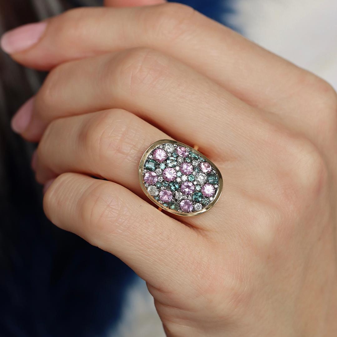 Colorchanging Alexandrite Unheated Purplish Pink sapphire Diamond Pave Ring 9