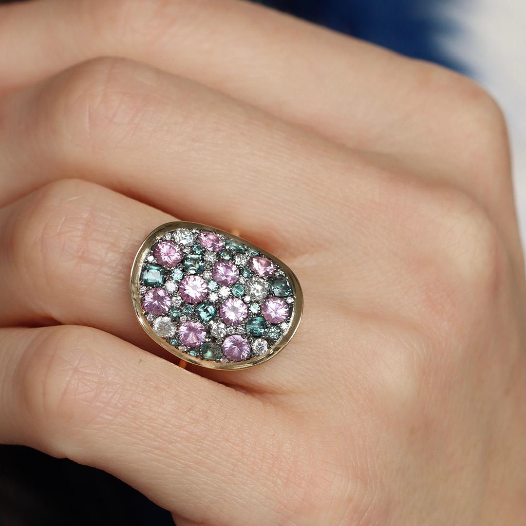 Colorchanging Alexandrite Unheated Purplish Pink sapphire Diamond Pave Ring 10