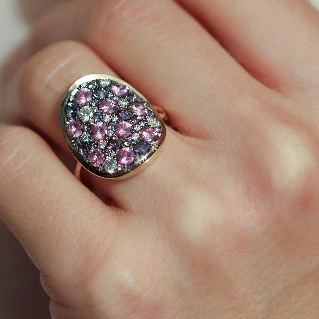 Colorchanging Alexandrite Unheated Purplish Pink sapphire Diamond Pave Ring 11