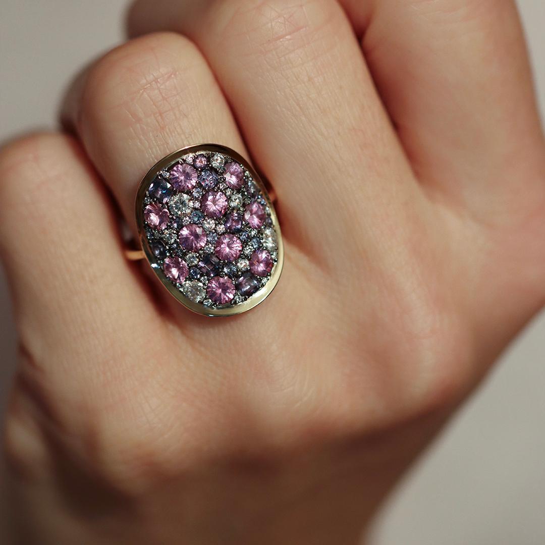Colorchanging Alexandrite Unheated Purplish Pink sapphire Diamond Pave Ring 12