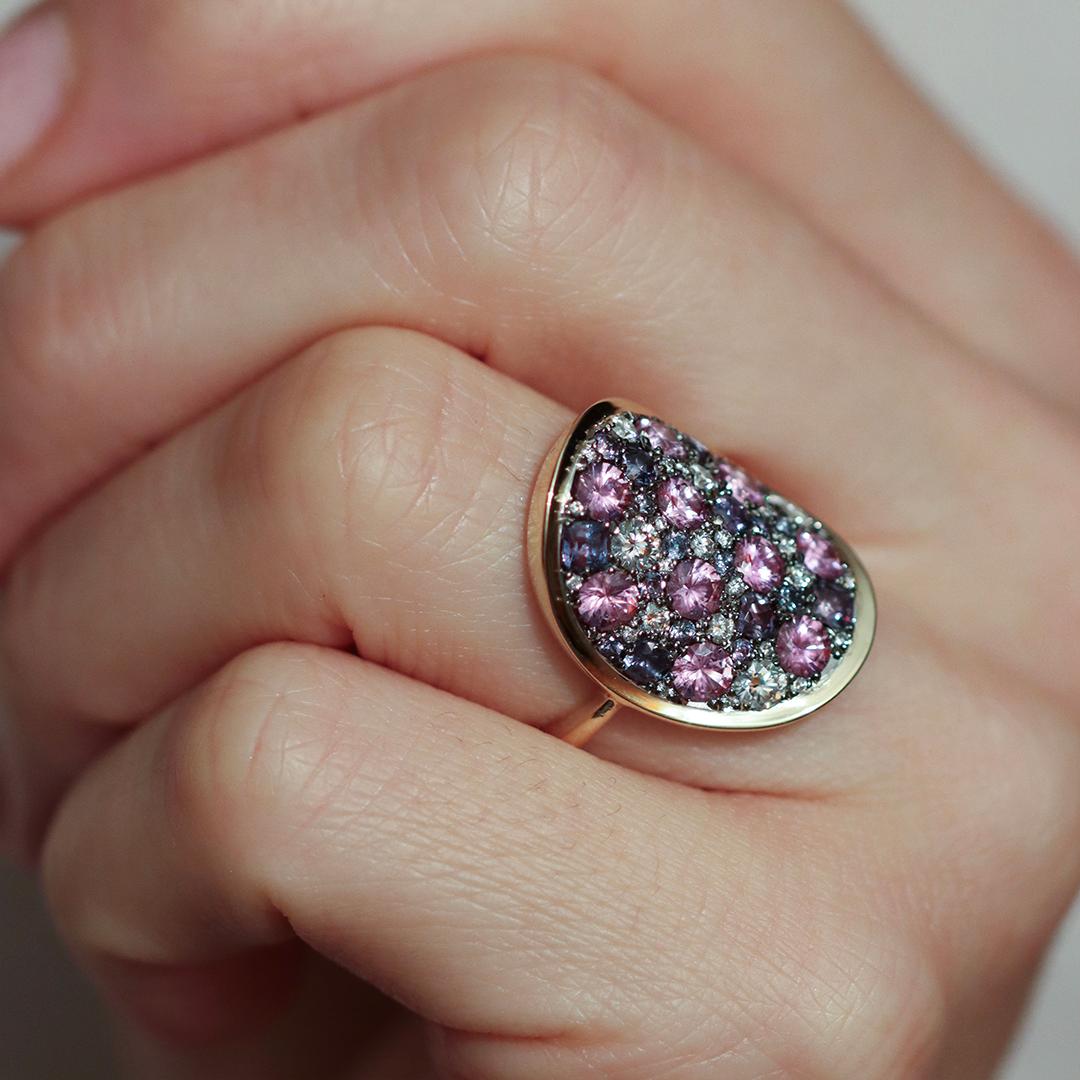 Colorchanging Alexandrite Unheated Purplish Pink sapphire Diamond Pave Ring 13