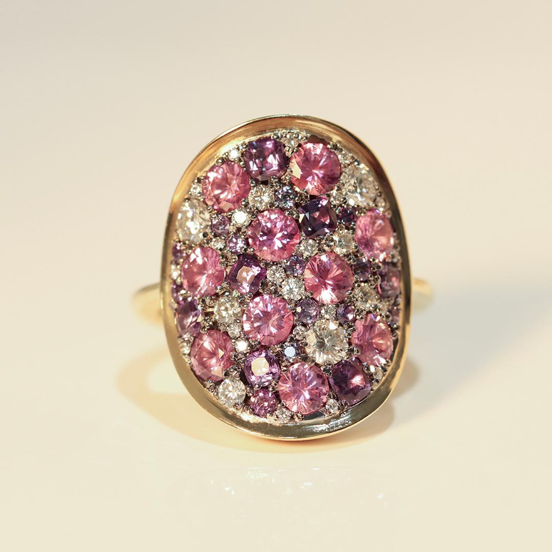 Contemporary Colorchanging Alexandrite Unheated Purplish Pink sapphire Diamond Pave Ring