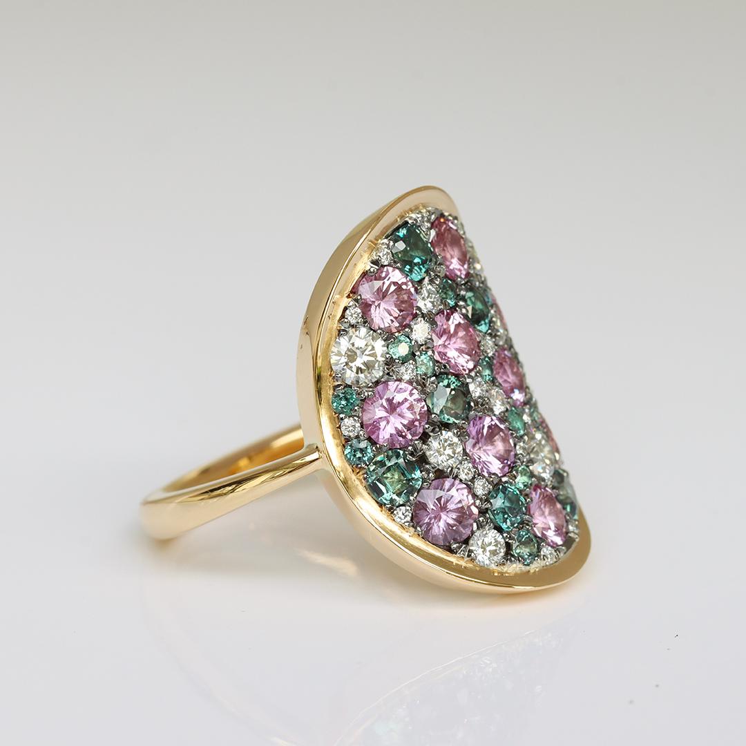 Women's Colorchanging Alexandrite Unheated Purplish Pink sapphire Diamond Pave Ring