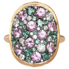 Colorchanging Alexandrite Unheated Purplish Pink sapphire Diamond Pave Ring