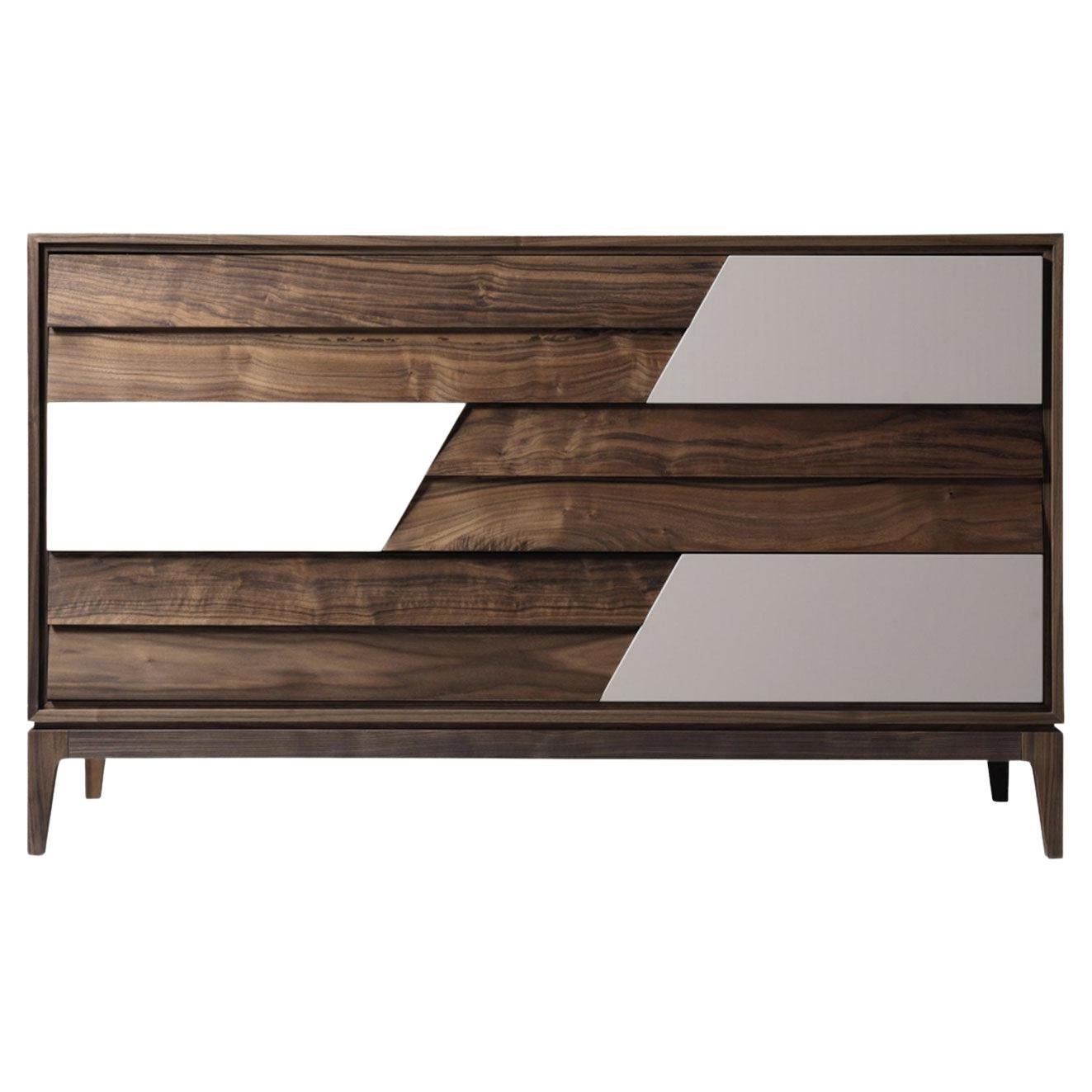 Colore Solid Wood Dresser, Walnut in Hand-Made Natural Finish, Contemporary For Sale