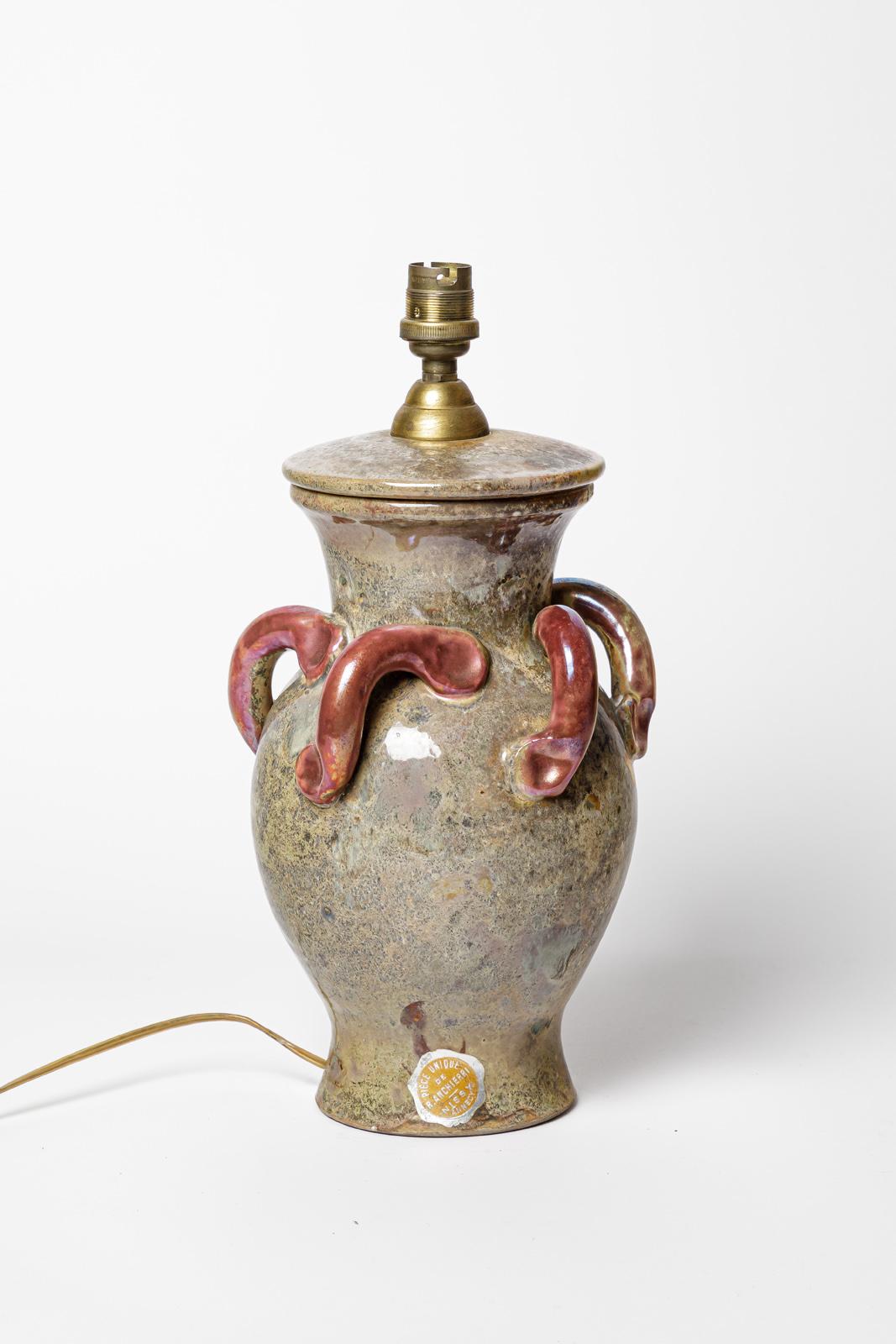 French Colored 1960 design 20th century ceramic table lamp by R. Anchierri For Sale