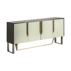 Colored Beveled Mirrored and Metal Feet Design Sideboard