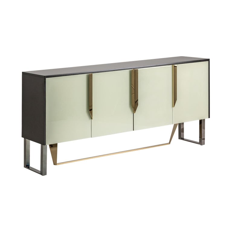 Colored Beveled Mirrored and Metal Feet Design Sideboard at 1stdibs