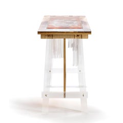 Colored Blooming Skyline Wood and Plexiglass Console