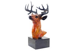 Colored Bronze Deer Stag Bust Sculpture, 19th Century Style