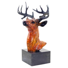 Colored Bronze Deer Stag Bust Sculpture, 19th Century Style
