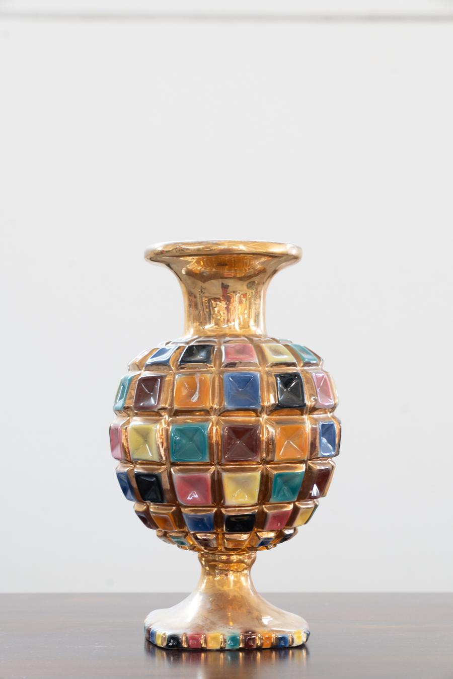 Italian Colored Ceramic Vase, 1960s Vintage Style Design Period 1950s - 1959 Period For Sale