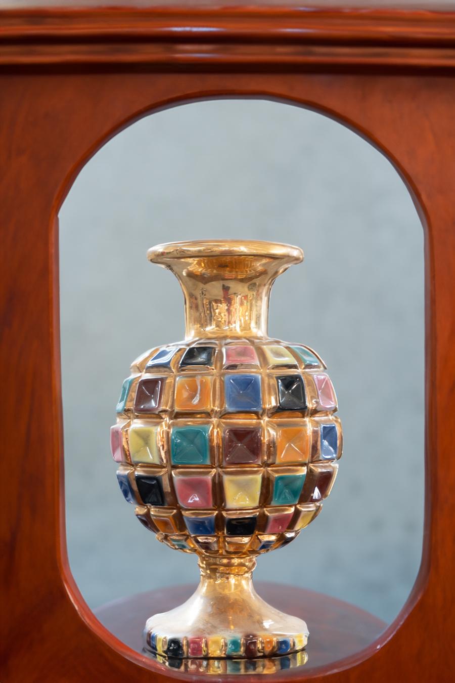 Colored Ceramic Vase, 1960s Vintage Style Design Period 1950s - 1959 Period In Excellent Condition For Sale In Manzano, IT