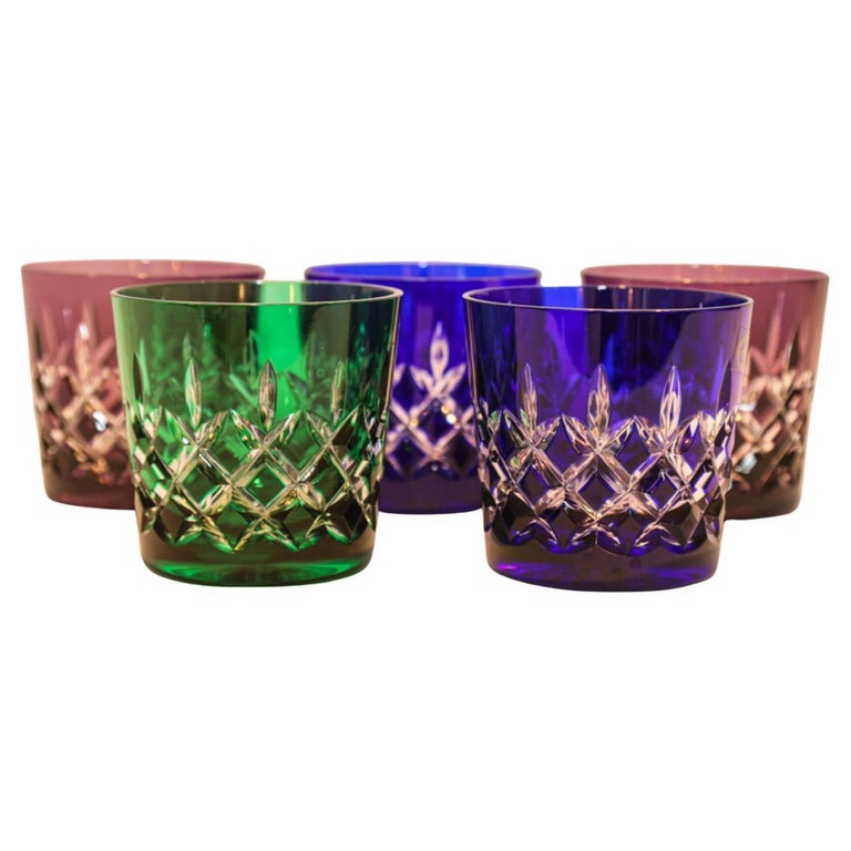 Colored Crystal Old Fashioned Glasses Barware set of 5 Ajka Arabella Circa  1960 For Sale at 1stDibs