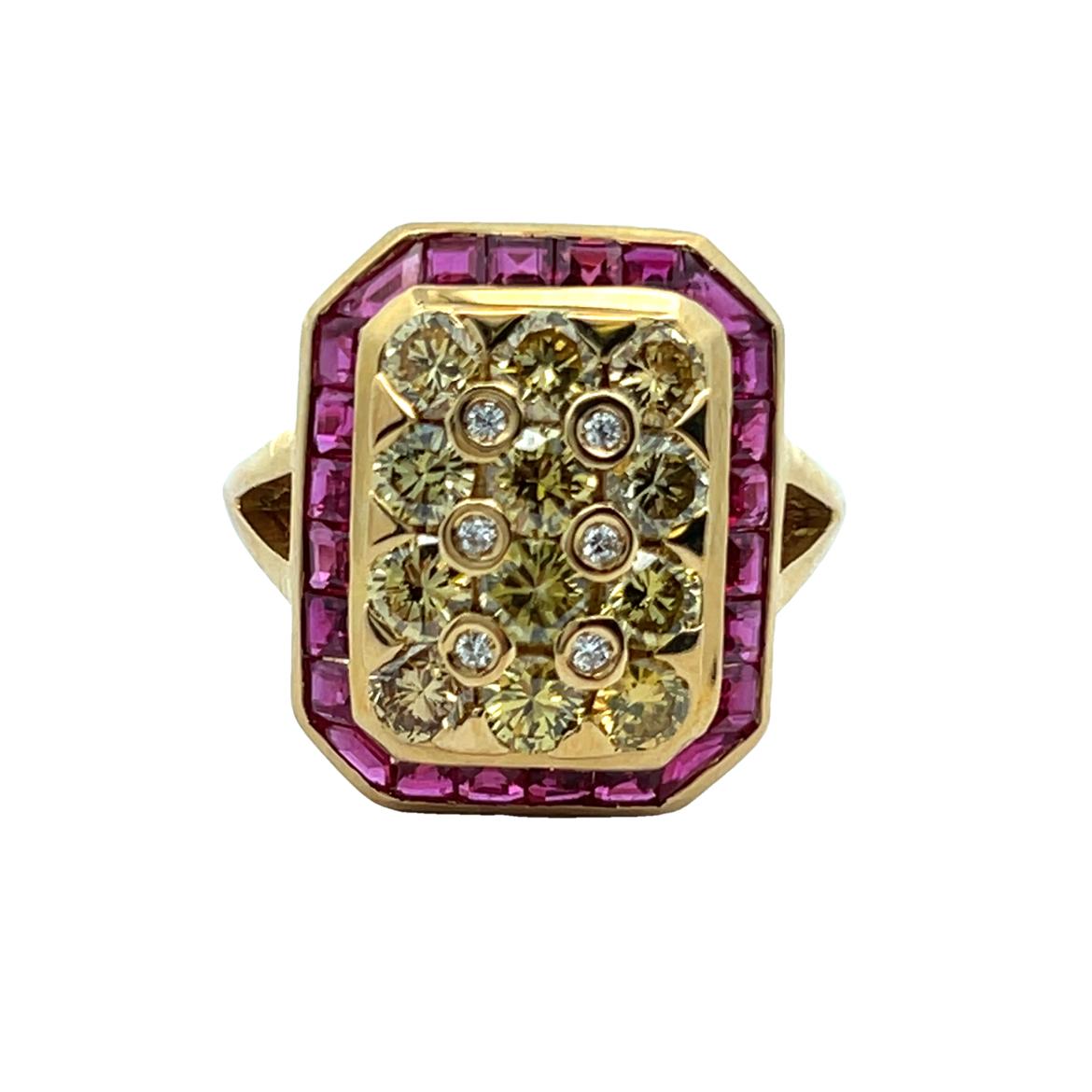 Ring mit farbigem Diamant und Rubin Damen im Angebot