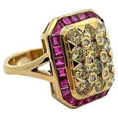 Colored Diamond and Ruby Ring