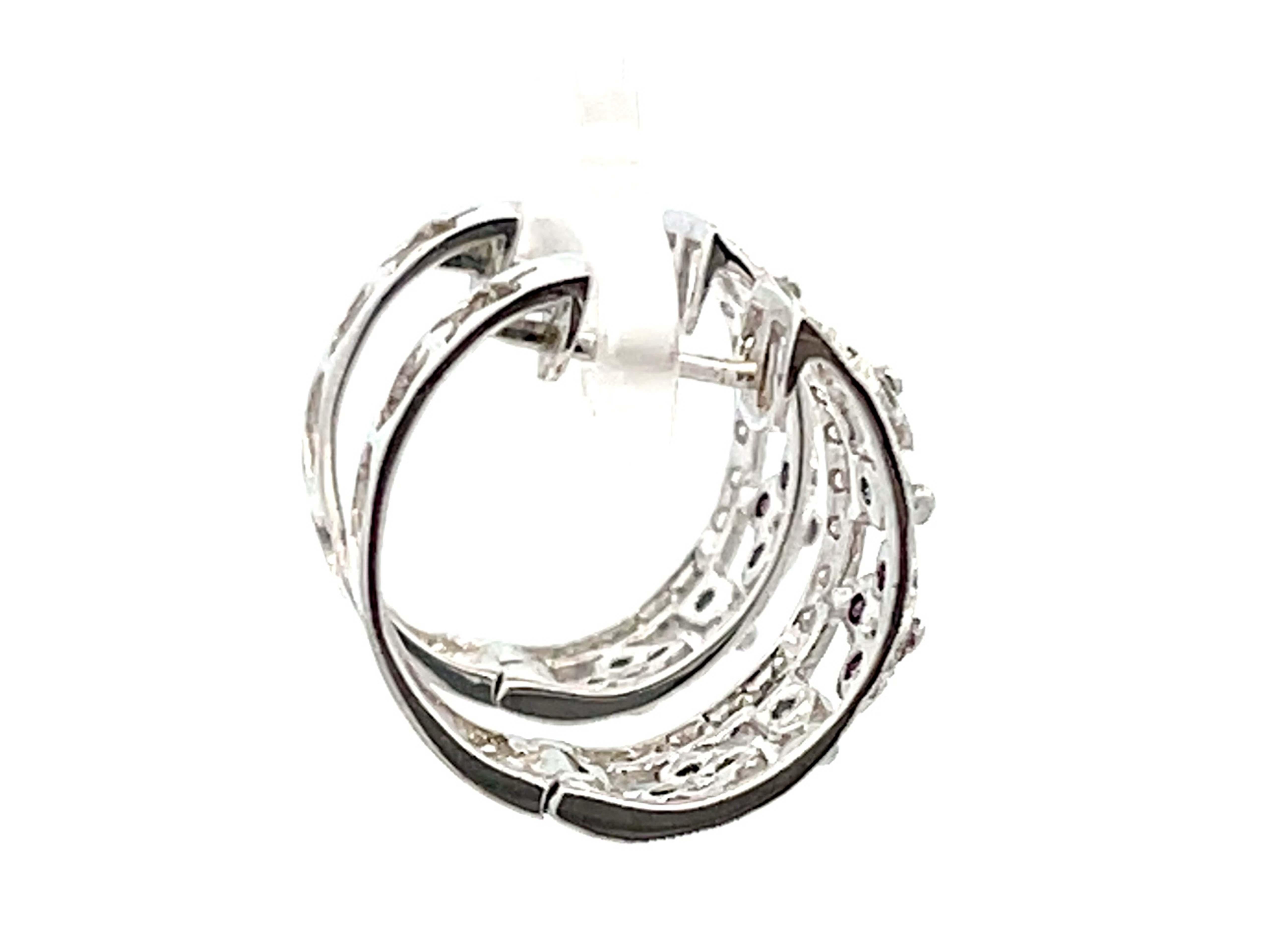 Colored Diamond Hoop Earrings in 14K White Gold In Excellent Condition For Sale In Honolulu, HI