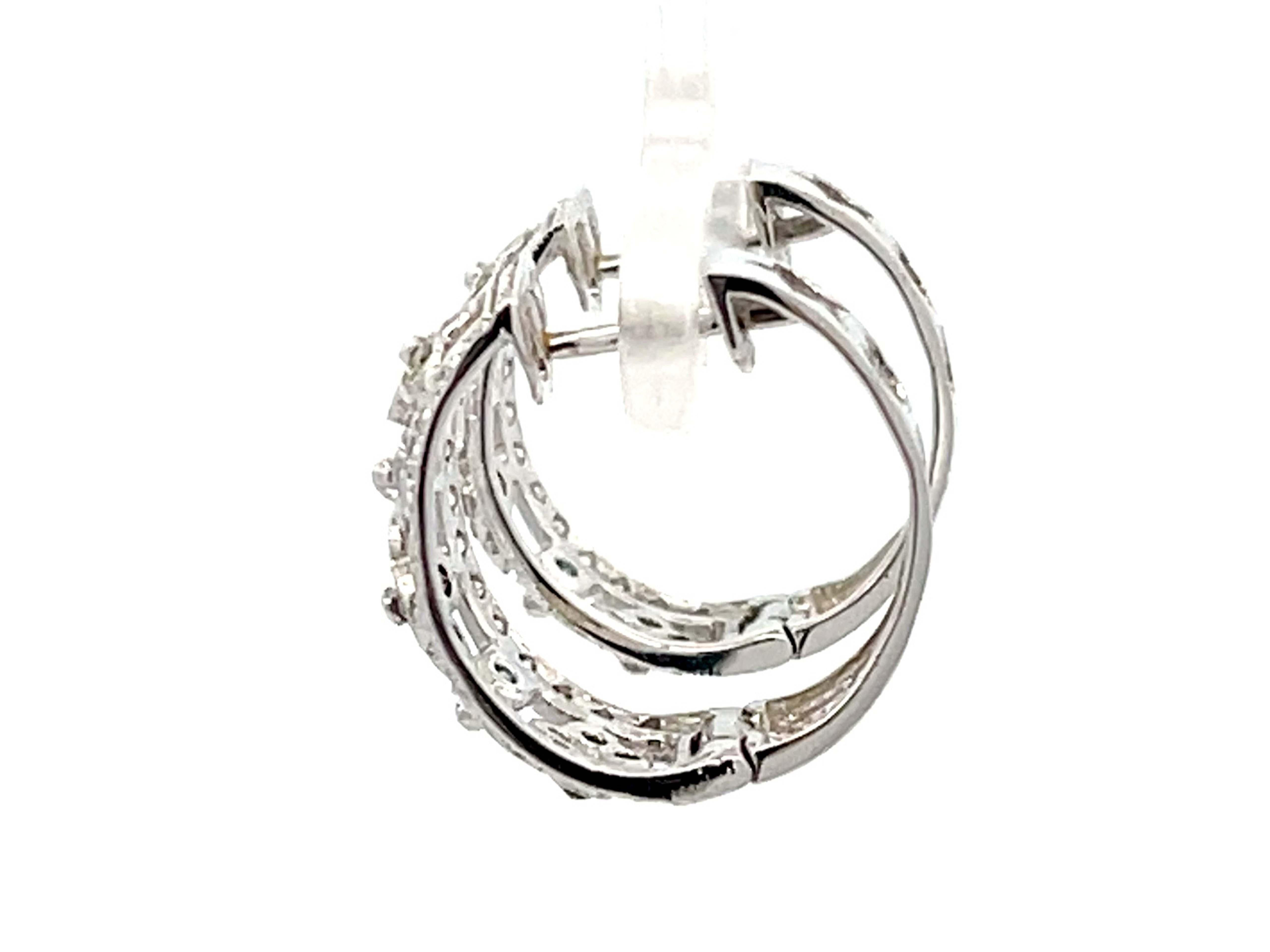 Women's Colored Diamond Hoop Earrings in 14K White Gold For Sale