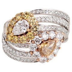 Colored Diamond Moi et Toi Ring Estate 18k White Gold Sz 6 Band Bridal Jewelry