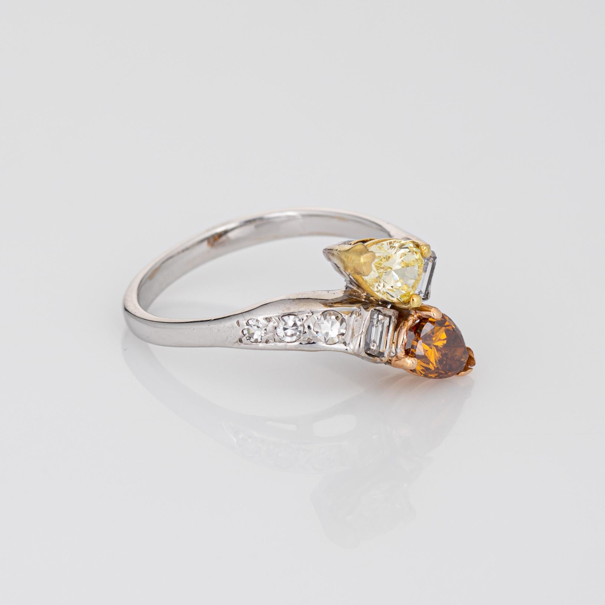 Modern Colored Diamond Moi et Toi Ring Vintage 14k White Gold Sz 6.75 Bridal Jewelry For Sale
