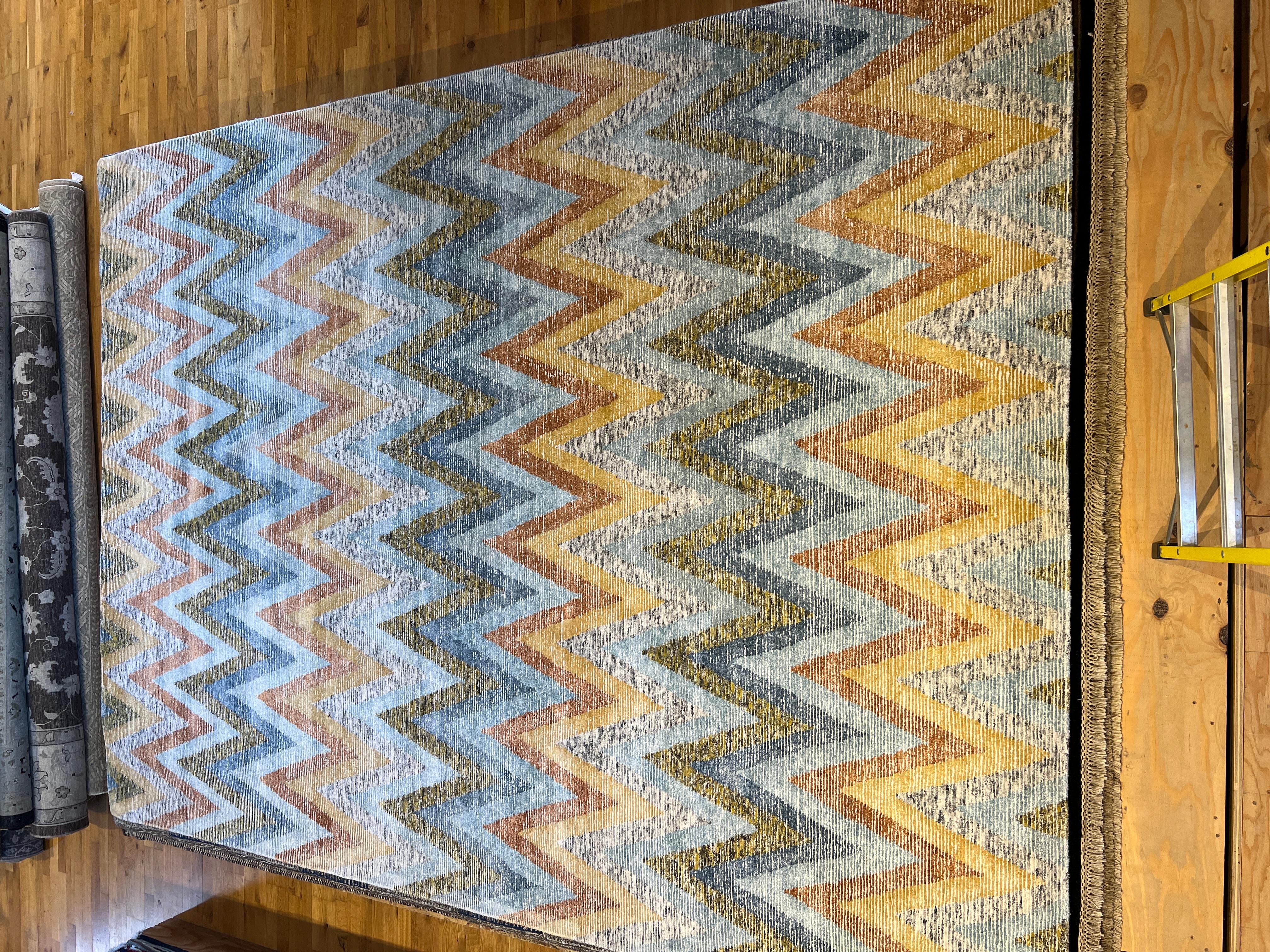 Indian 9'x12' Rainbow Chevron Rug For Sale