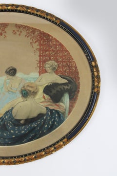 Colored drawing Gouache "Elegant lady's & Bagpipe player" Art Deco France 1920's