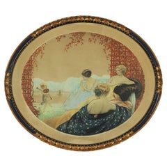Colored drawing Gouache "Elegant lady's & Bagpipe player" Art Deco France 1920's