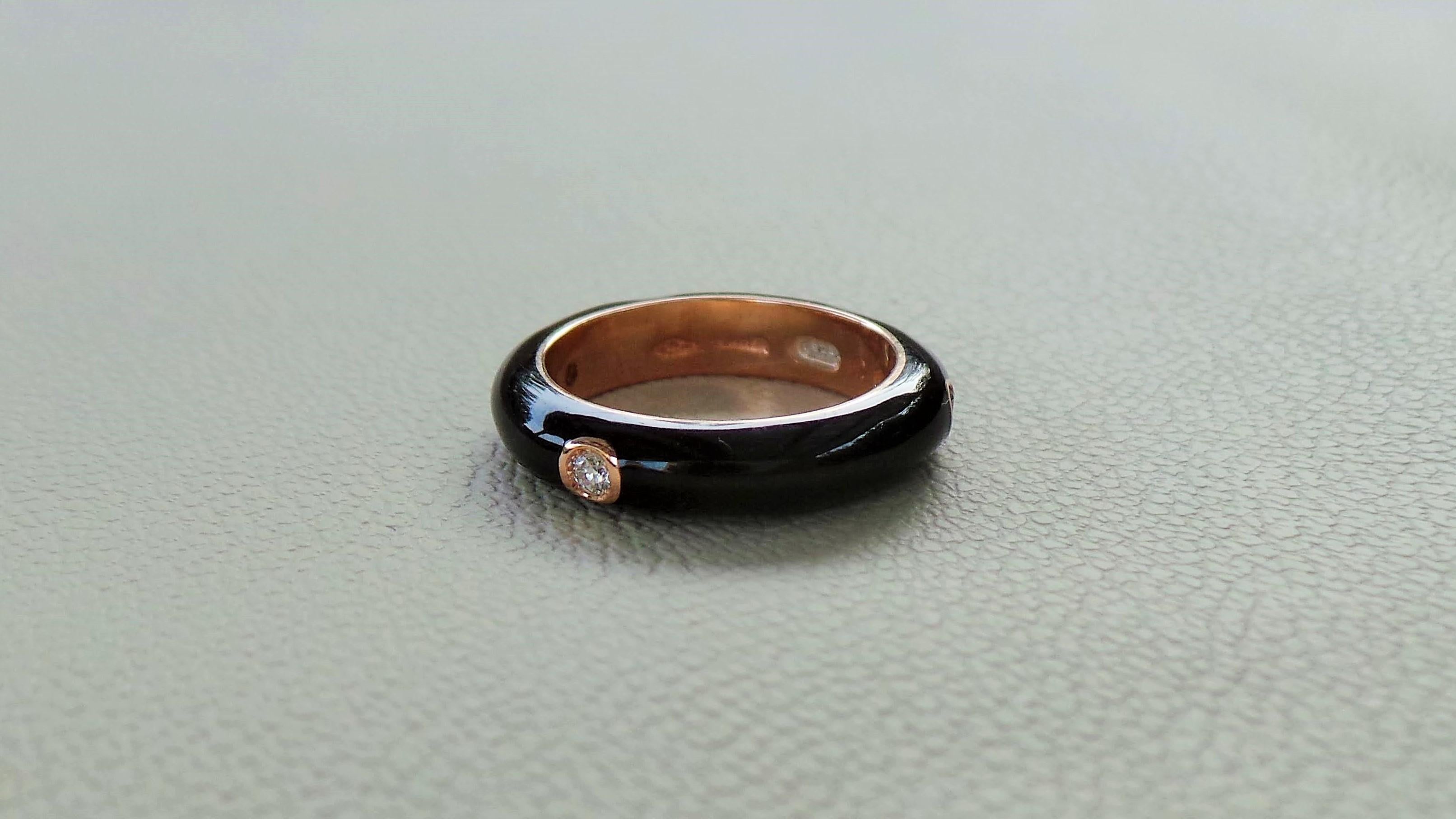 Brilliant Cut Colored Enamelled Stackable Dark Brown Rose Gold Diamonds 0.12k Cocktail Ring For Sale