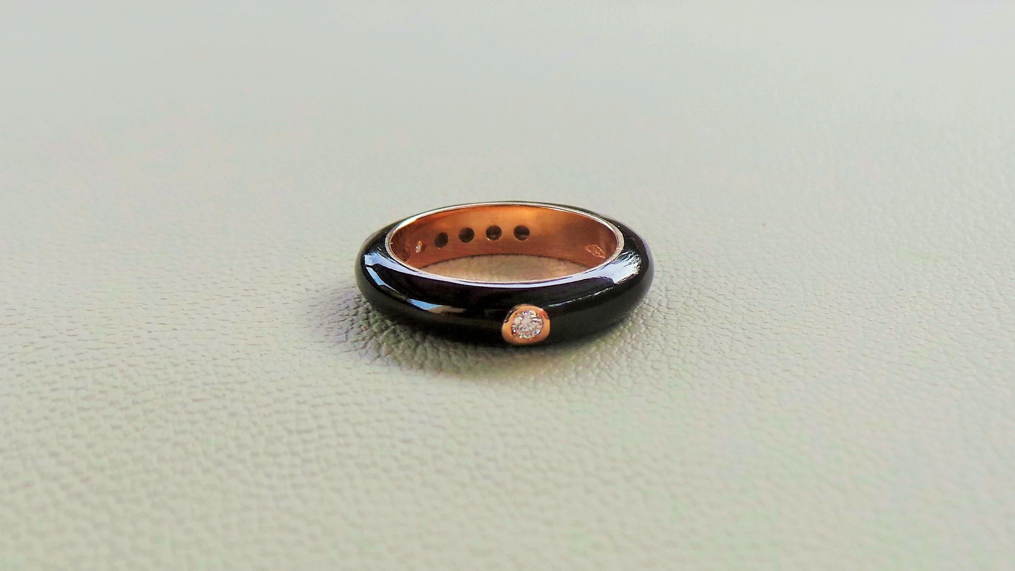 Colored Enamelled Stackable Dark Brown Rose Gold Diamonds 0.12k Cocktail Ring In New Condition For Sale In Firenze, FI