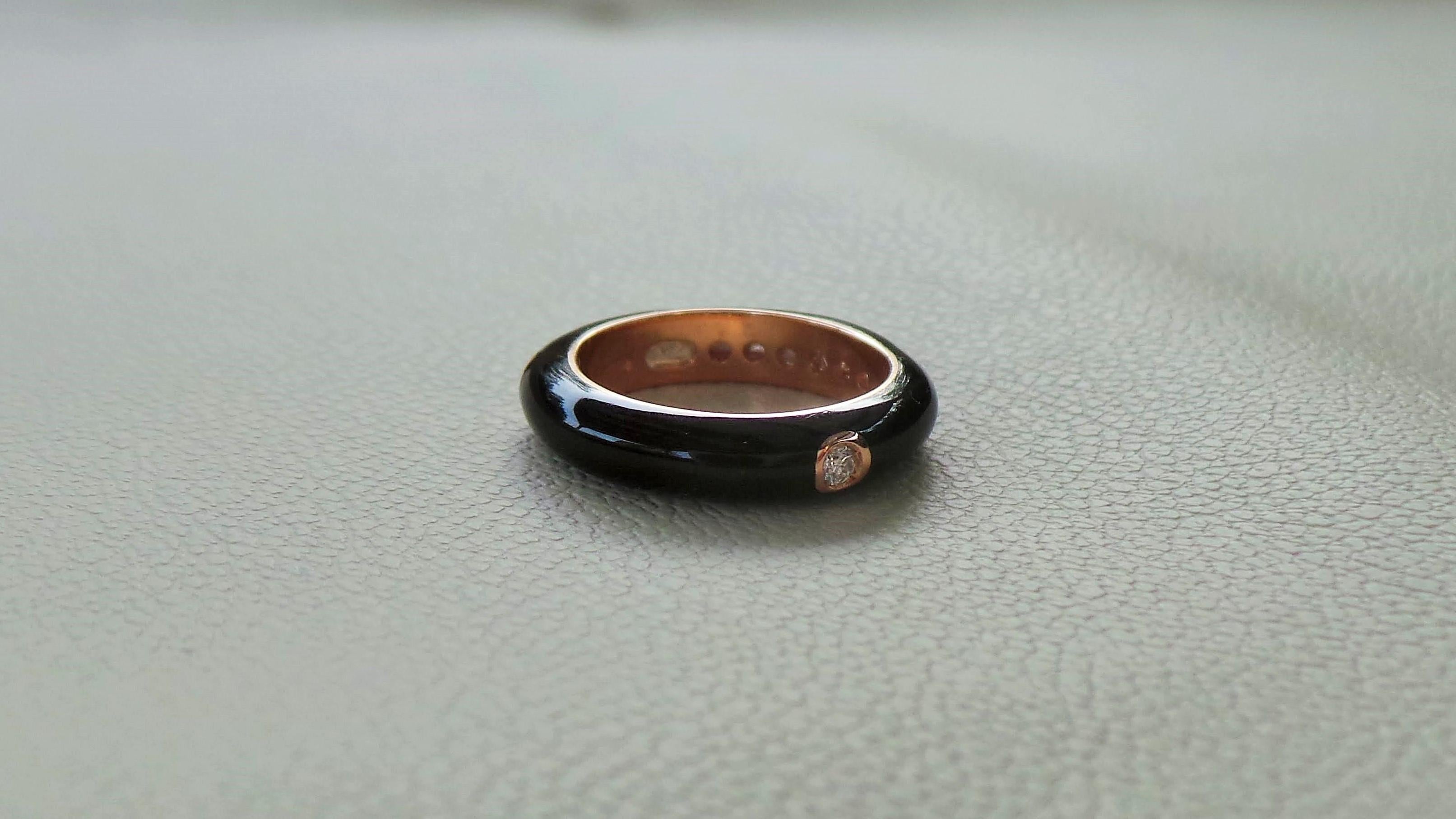 Women's Colored Enamelled Stackable Dark Brown Rose Gold Diamonds 0.12k Cocktail Ring For Sale
