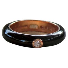 Colored Enamelled Stackable Dark Brown Rose Gold Diamonds 0.12k Cocktail Ring
