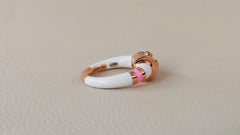 Colored Enamelled Rose Gold Diamond 0.19K and Pink Sapphire 0.10K Cockatail Ring