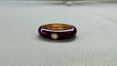Colored Enamelled Stackable Burgundy Yellow Gold Diamonds 0.12k Cockatail Ring
