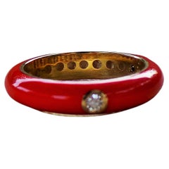Colored Enamelled Stackable Red Yellow Gold Diamonds 0.12k Cocktail Ring