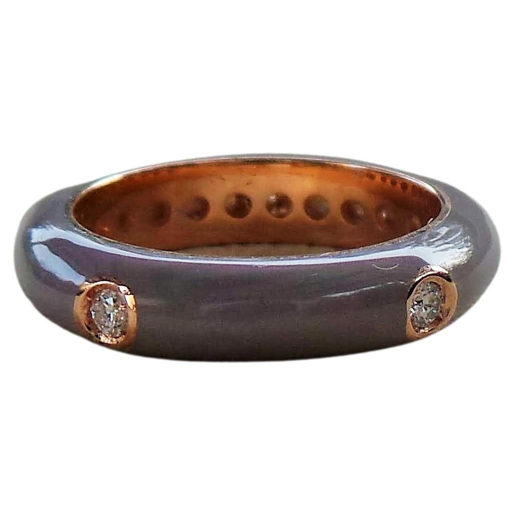 Colored Enamelled Stackable Taupe Rose Gold Diamonds 0.20k Cocktail Ring For Sale