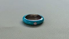 Colored Enamelled Stackable Turquoise White Gold Diamonds 0.12k Cockatail Ring