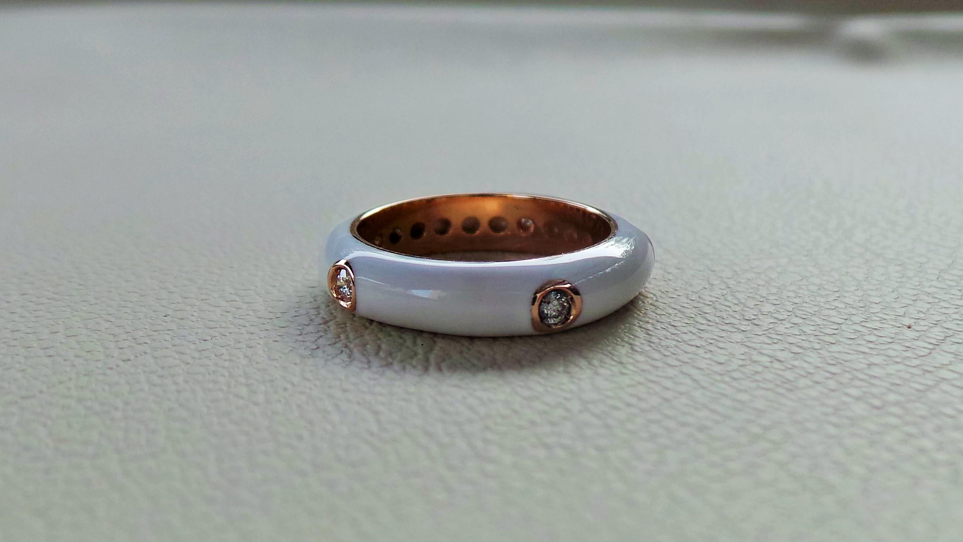 Brilliant Cut Colored Enamelled Stackable White Rose Gold Diamonds 0.20k Cocktail Ring For Sale